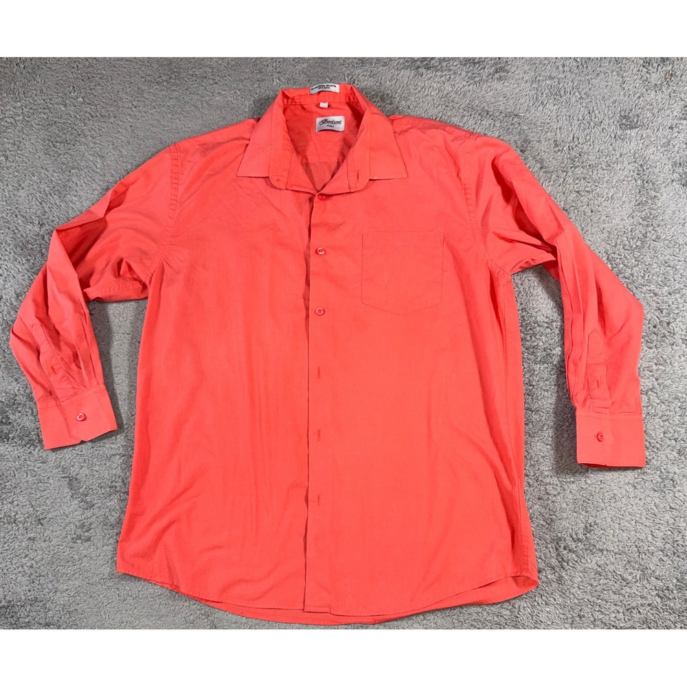 Berlioni Mens Italy Dress Shirt XL Coral Orange Long Sleeve Button Up